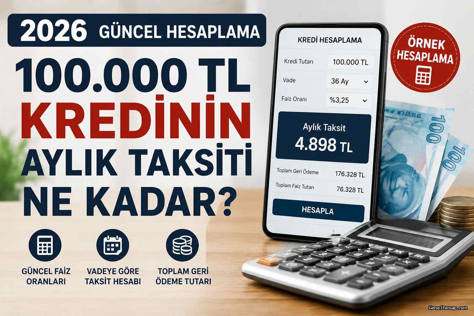100.000 TL kredi aylık taksit hesaplama